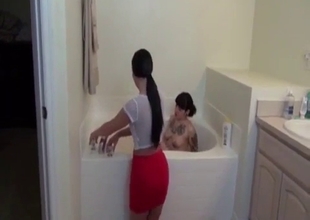 Dirty and nasty lesbian incest in the bath